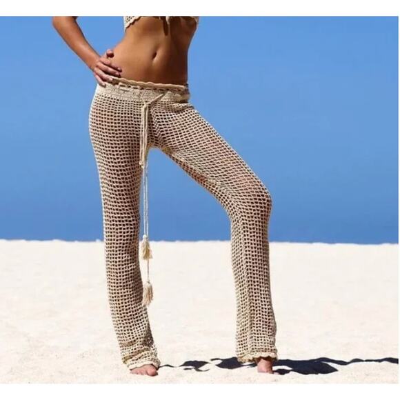 Andi Bagus Bingin Beach Pant cream stacked crochet pants swim coverup Womans S/M - Picture 1 of 11